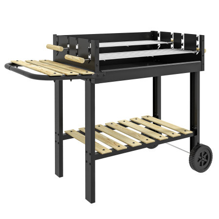 Gratare si accesorii -  Gratar Barbecue Carucior cu Carbune cu Grilaj Dublu