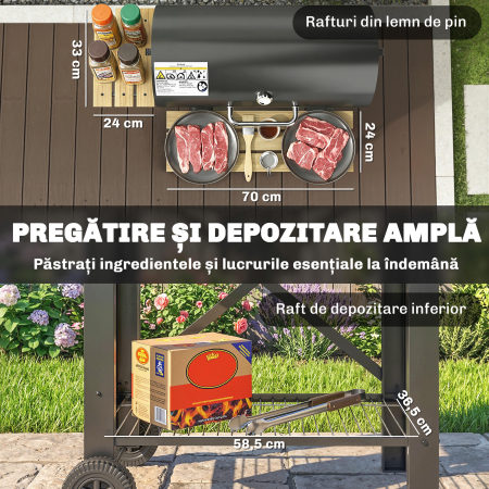  Gratar cu Carbuni, Grila Mobila cu Rafturi Pliabile si Termometru [3]