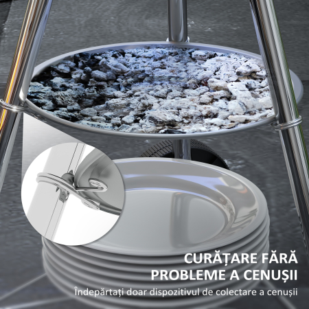  Gratar cu Carbuni, Grilaj Metalic, Capac, Orificii de Aerisire, Roti, Raft si Maner, 48x56x94 cm, Negru [6]