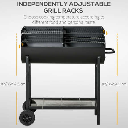  Gratar din Otel cu 2 Grile Independente Negru 90cm x 45cm x 96cm [3]
