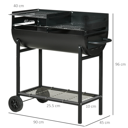  Gratar din Otel cu 2 Grile Independente Negru 90cm x 45cm x 96cm [2]