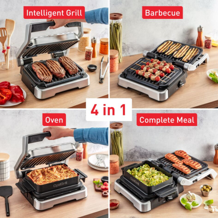 Gratar electric 4in1 multifunctional TEFAL OptiGrill Inox GC774D30, 9 programe, conectivitate la aplicatie, tava pentru cuptor, tavi detasabile, ar [3]