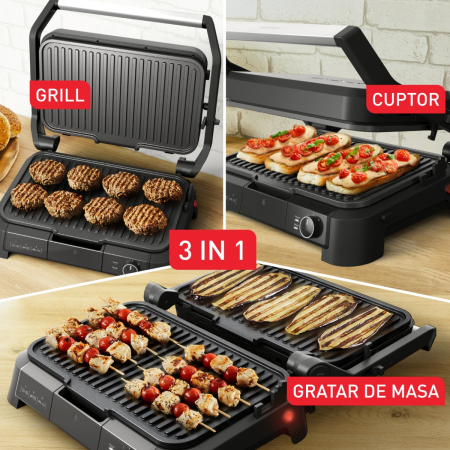 Gratar electric multifunctional Tefal SuperGrill 3 in 1 XL GC520DE0, 2000W, placi detasabile, 3 trepte temperatura, functie cuptor & barbeque, 8 [5]