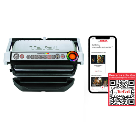 Bucatarie - Gratar electric OptiGrill+ GC712D34, 6 programe, senzor automat, mod manual 4 nivele, placi antiaderente din aluminiu turnat, tava colectare lichid
