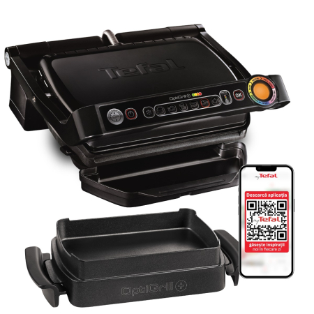 Bucatarie - Gratar electric OptiGrill+ Snacking & Baking GC714834, 6 programe, senzor automat, mod manual , placi antiaderente, tava colectare lichide, tava c
