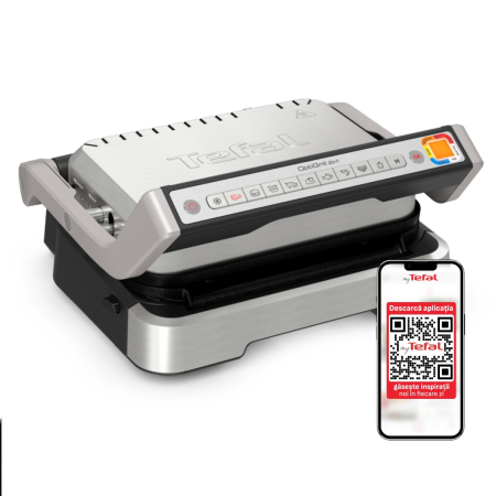 Bucatarie - Gratar electric Tefal OptiGrill 2 in 1 GC773D30, 2100W, cleste inclus, 9 programe de gatire automate, indicator gatire, placi detasabile cu in