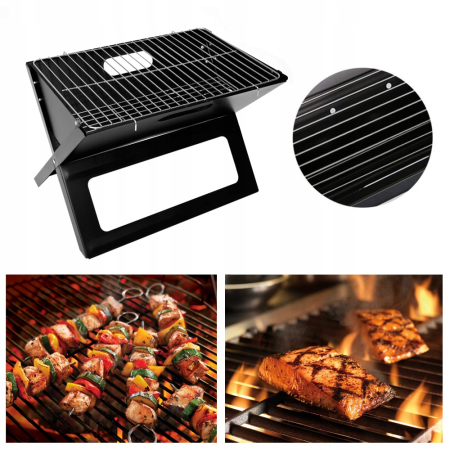 Gratar metalic pe carbune, pliabil, din otel cu tava cromata, 46x31x29cm, negru [4]