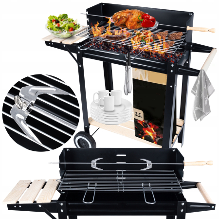 Gratar metalic carbuni cu tava cromata, spita rotisor, reglare inaltime 4 trepte, 104x88x45 cm [10]