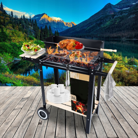 Gratar metalic carbuni cu tava cromata, spita rotisor, reglare inaltime 4 trepte, 104x88x45 cm [11]