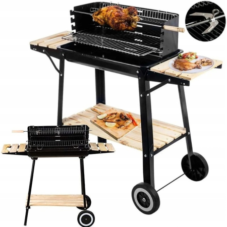 Gratar metalic carbuni cu tava cromata, spita rotisor, reglare inaltime 4 trepte, 104x88x45 cm [5]