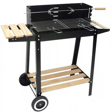 Gratare de gradina - Gratar metalic pe carbuni, tava cromata, cu spita pentru rotisor, 86x81x41cm