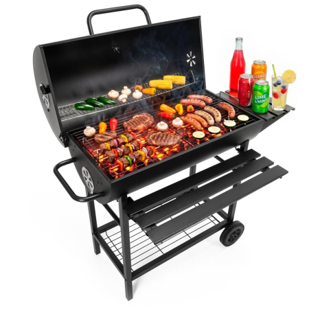 Gratar pe carbuni cu raft lateral pliabil, raft frontal si suport reglabil pentru carbuni, termometru, 108x60x95 cm, negru [22]