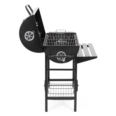 Gratar pe carbuni cu raft lateral pliabil, raft frontal si suport reglabil pentru carbuni, termometru, 108x60x95 cm, negru [25]