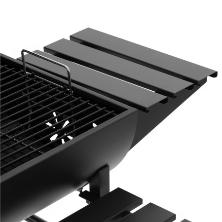 Gratar pe carbuni cu raft lateral pliabil, raft frontal si suport reglabil pentru carbuni, termometru, 108x60x95 cm, negru [17]