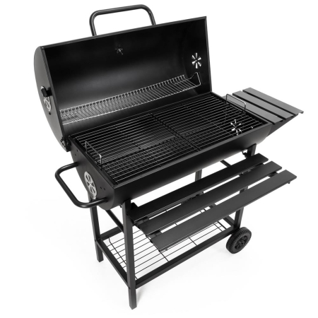 Gratar pe carbuni cu raft lateral pliabil, raft frontal si suport reglabil pentru carbuni, termometru, 108x60x95 cm, negru [24]