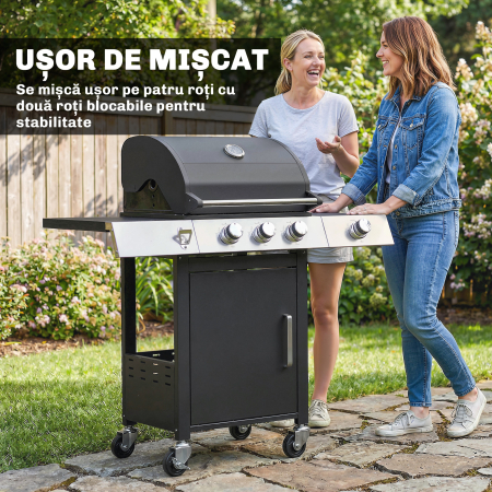  Gratar pe Gaz, 3 Arzatoare, Arzator Lateral, Gratare din Fonta, Rafturi Laterale Incluse. [7]