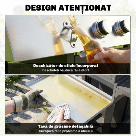  Gratar pe Gaz, 3 Arzatoare, Arzator Lateral, Gratare din Fonta, Rafturi Laterale Incluse. [8]