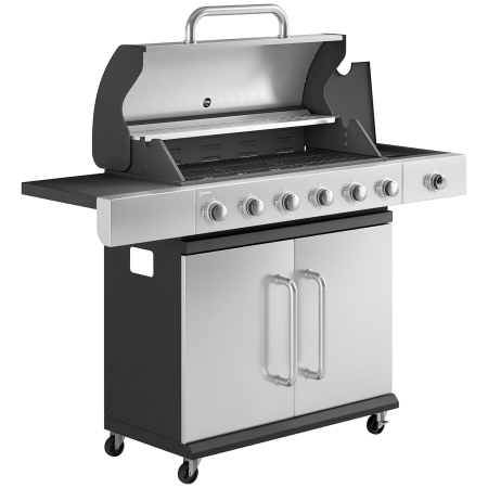 Gradina & balcon -  Gratar pe Gaz, 6 Arzatoare, Arzator Lateral, Grilaj din Fonta, Dulap Inclus