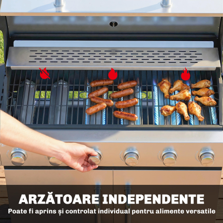  Gratar pe Gaz, 6 Arzatoare, Arzator Lateral, Grilaj din Fonta, Dulap Inclus [4]