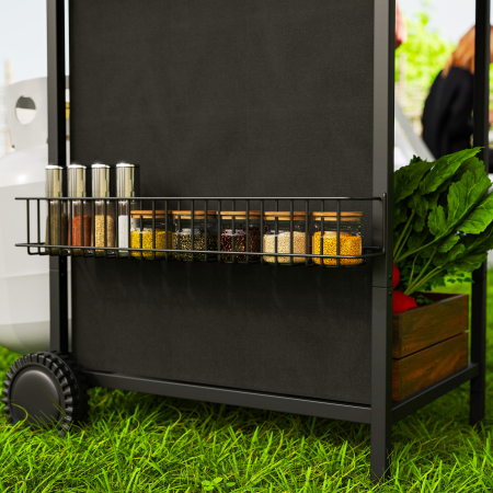  Gratar pe Gaz cu Capac, Termometru, Masuta Laterala si Tava pentru Colectarea Grasimii, 107x54x96 cm, Negru [8]