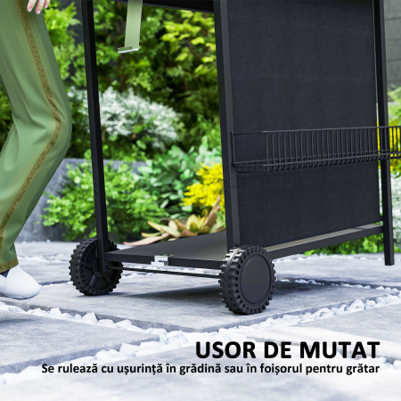  Gratar pe Gaz cu Capac, Termometru, Masuta Laterala si Tava pentru Colectarea Grasimii, 121x54x97 cm, Negru [7]