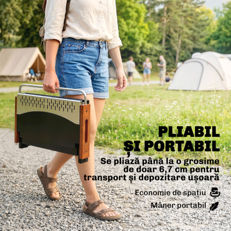  Gratar Portabil cu Carbune, Tava Detasabila, din Otel Inoxidabil si Metal, 50,5x34x33 cm, Negru [3]