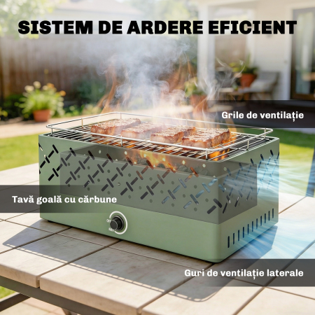  Gratar Portabil pe Carbune cu Ventilator Integrat pentru Exterior, Verde Deschis [6]