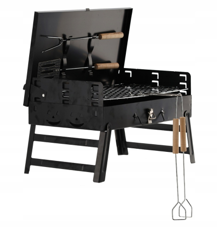 Gratar portabil pliabil tip valiza pentru camping, cu accesorii de gratar incluse, 45x30x30 cm [2]