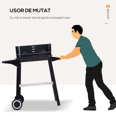  Gril cu Carbune Barbecue Picnic Inaltime Reglabila Negru 87x 45 x 83 cm [6]