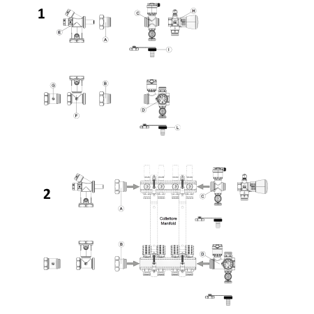 Grup de amestec fara pompa Giacomini R557KY001, 1" filet interior, cu robineti, aerisitoare automate, termometru si supapa by-pass [1]