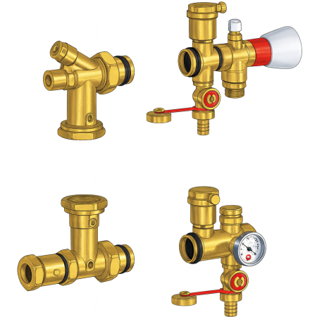 Instalatii sanitare, termice & climatizare - Grup de amestec fara pompa Giacomini R557KY001, 1" filet interior, cu robineti, aerisitoare automate, termometru si supapa by-pass
