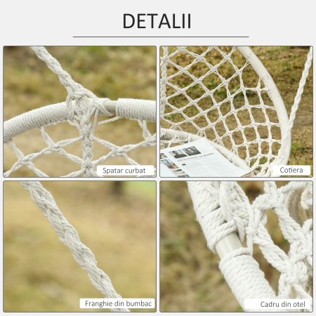  Hamac Balansoar pentru Gradina si Casa cu 2 Locuri din Macramé Alb Crem, Fara Perna [5]