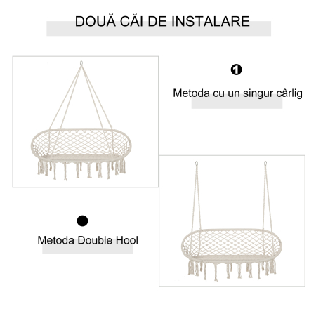  Hamac Balansoar pentru Gradina si Casa cu 2 Locuri din Macramé Alb Crem, Fara Perna [6]