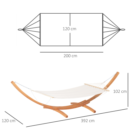 Hamac  cu Suport din Lemn si Bumbac, Hamac de Gradina pentru alte Spatii Exterioare, 392x120x102cm, Alb [2]