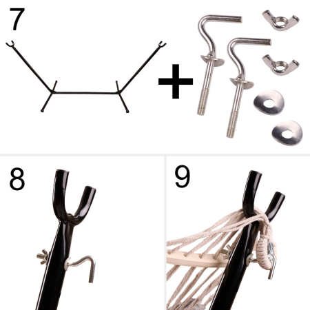 Hamac cu suport metalic, material textil 210x153 cm, cadru 247x133x104 cm, negru si gri [7]