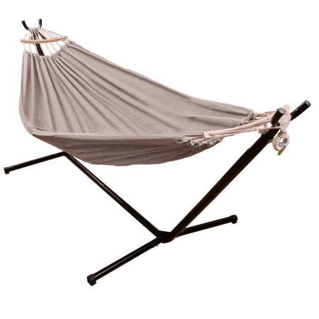 Gradina & balcon - Hamac cu suport metalic, material textil 210x153 cm, cadru 247x133x104 cm, negru si gri