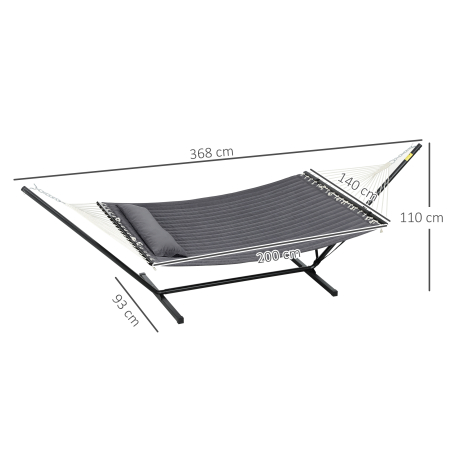  Hamac de Gradina Portabil cu Structura, Perna Integrata si Corzi de Siguranta, 368x93x110 cm, Gri inchis [2]