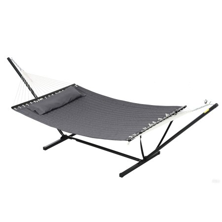 Gradina & balcon -  Hamac de Gradina Portabil cu Structura, Perna Integrata si Corzi de Siguranta, 368x93x110 cm, Gri inchis