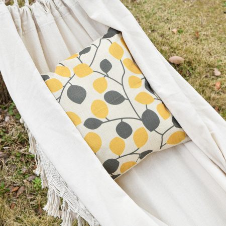  Hamac de Gradina Suspendat din Panza cu Franjuri si Geanta de Transport, 288x150 cm, Crem [6]