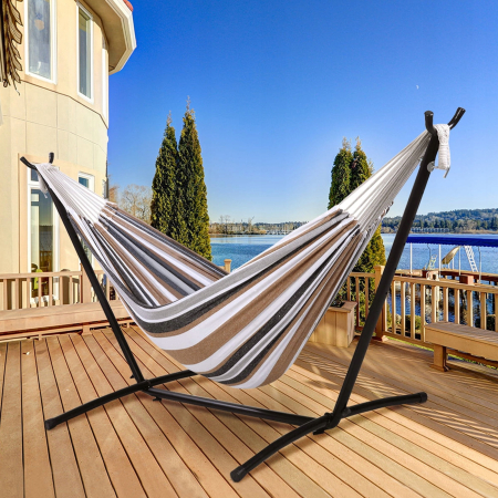 Hamac dublu pentru doua persoane, 200x150cm, 160kg, gri si maro [10]
