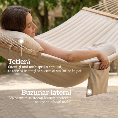  Hamac Exterior pentru 2 Persoane, Perna Captusita, Capacitate 200 kg, Crem [6]