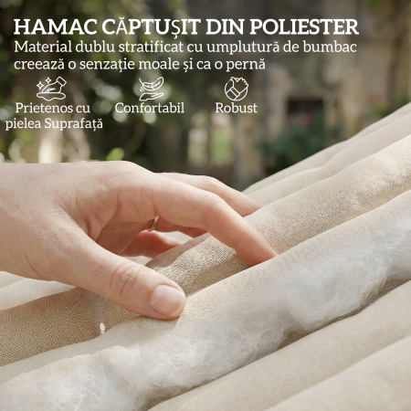  Hamac Exterior pentru 2 Persoane, Perna Captusita, Capacitate 200 kg, Crem [3]