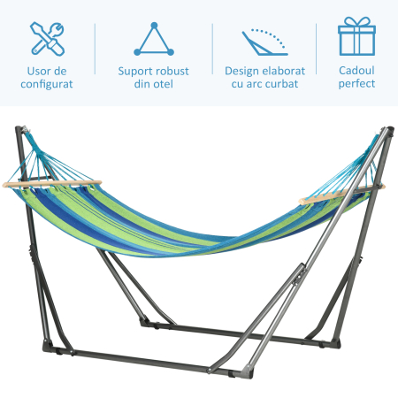  Hamac pentru Exterior cu Arc cu Suport Curbat PLiabil, Material din Bumbac Comfortabil si Cadru de Otel, Negru [5]