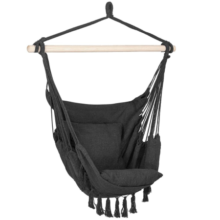 Gradina - Hamac tip leagan suspendat pentru casa sau gradina, cu perne, 130x100cm, 150kg, gri inchis