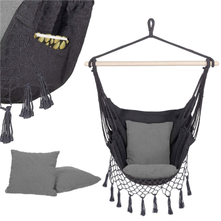 Hamac tip leagan suspendat pentru casa sau gradina, gri cu perne, 130x100cm, 150kg [3]