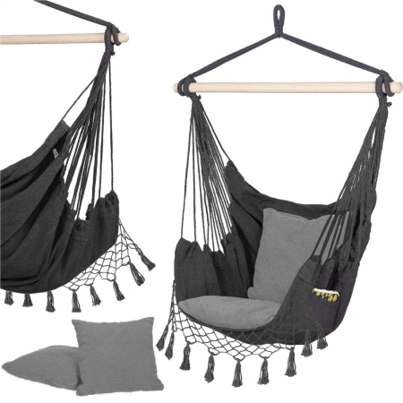 Hamac tip leagan suspendat pentru casa sau gradina, gri cu perne, 130x100cm, 150kg [2]
