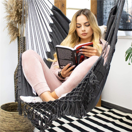 Hamac tip leagan suspendat pentru casa sau gradina, gri cu perne, 130x100cm, 150kg [9]