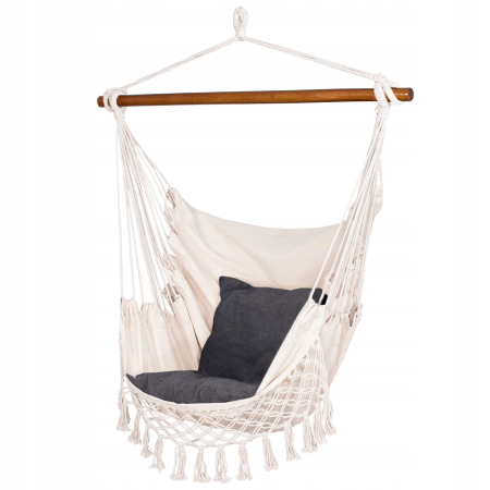 Hamac tip leagan suspendat pentru casa sau gradina HM19, gri deschis cu perne, 130x100cm, 150kg [12]