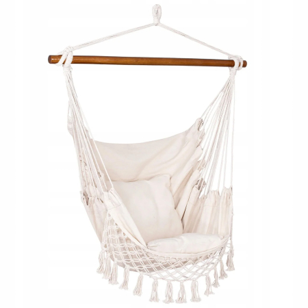 Gradina & balcon - Hamac tip leagan suspendat pentru casa sau gradina HM22, crem cu perne, 130x100cm, 150kg