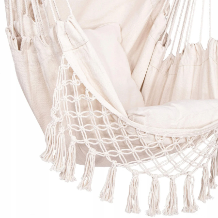Hamac tip leagan suspendat pentru casa sau gradina HM22, crem cu perne, 130x100cm, 150kg [4]